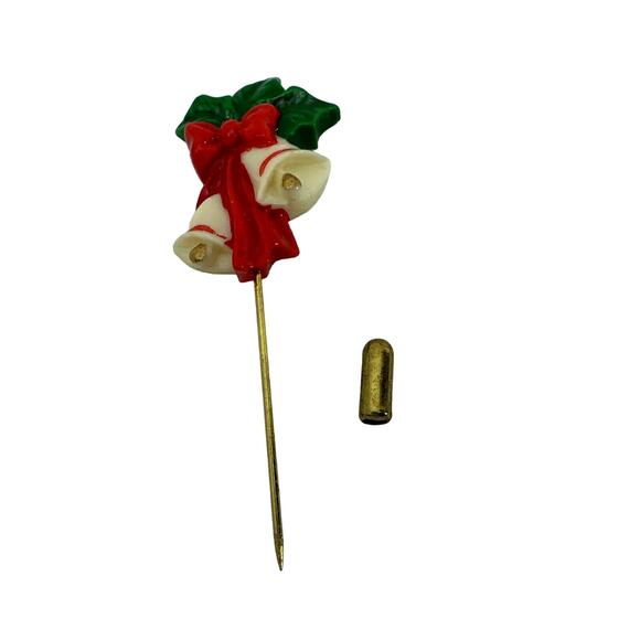 Christmas Bells Pin Holiday Brooch Lapel Pin Gold Tone Taiwan Holiday Jewelry - Picture 4 of 5